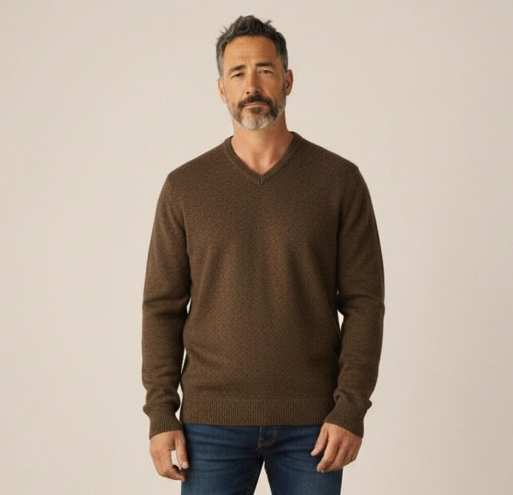 Vintage Red Fox Lambswool Sweater M Brown V Neck Made England Carlsten